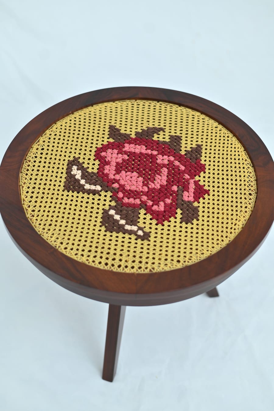 Blooming rose embroidered Round coffee table - 20 inch