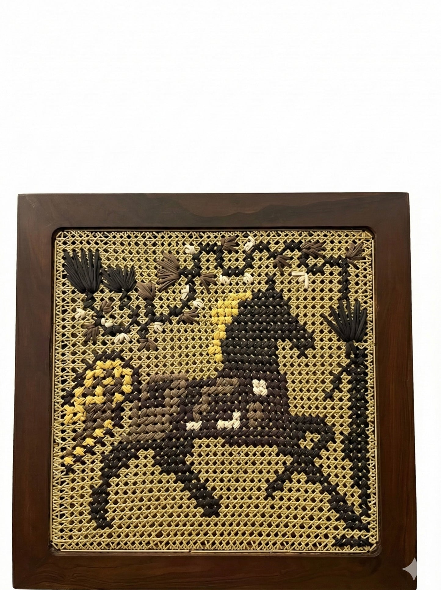 Hand-Embroidered Square Cane Wall Art
