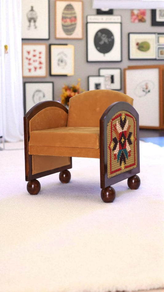 Rattan embroidered Cushioned Pair of chair - 22 x 18 x 22 inches