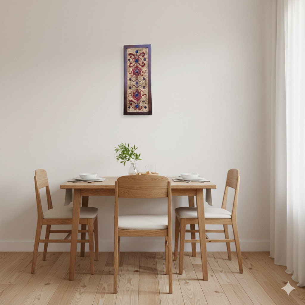 Floral cross stitch motif wall hanging - 37 x 15 inches.