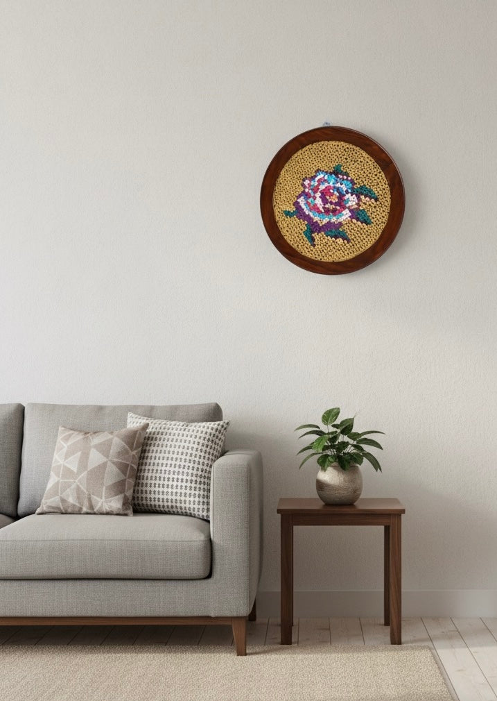 Bloomed multi -coloured flower Round wall hanging - 21 inches