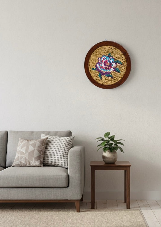Bloomed multi -coloured flower Round wall hanging - 21 inches