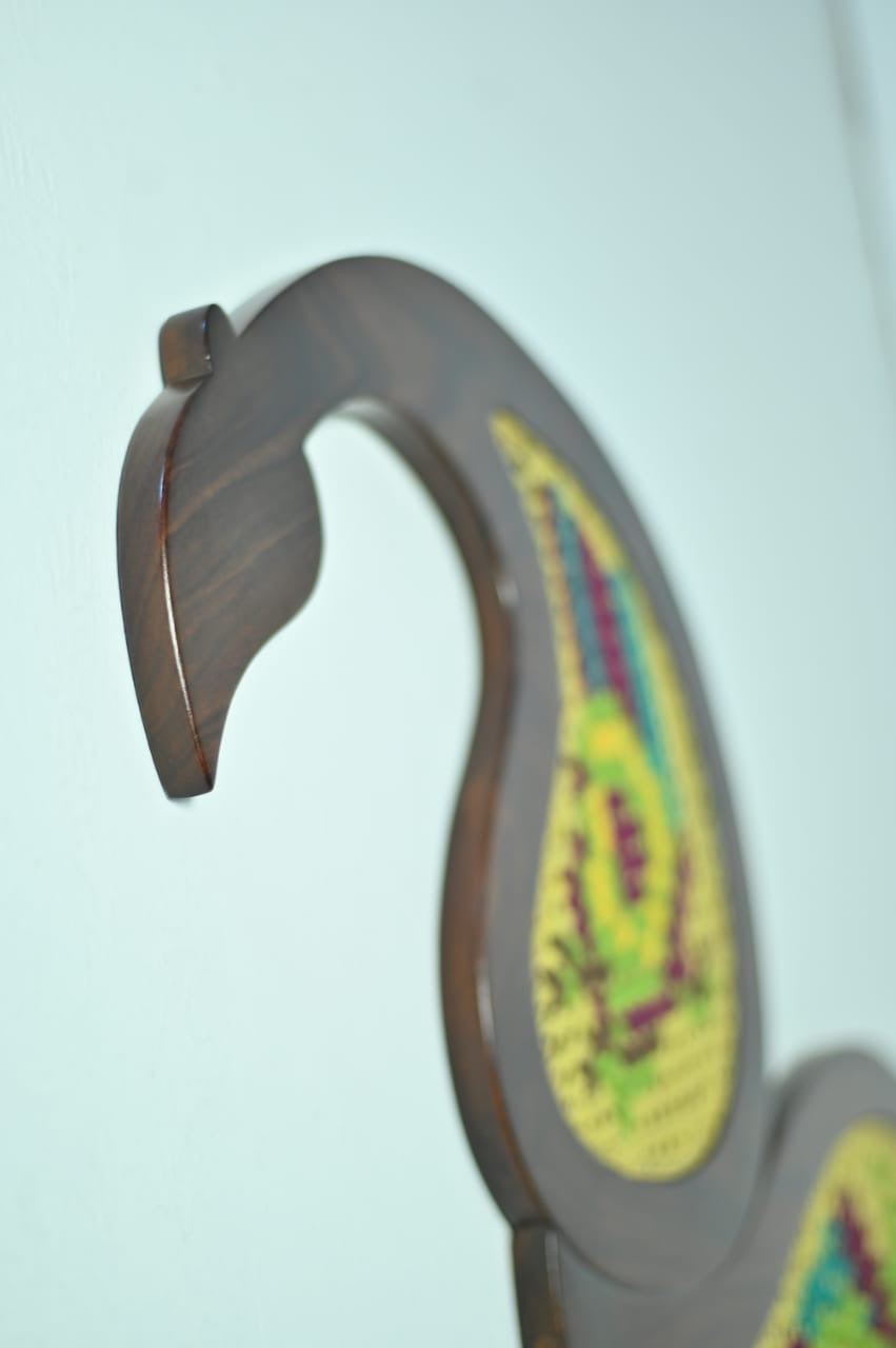 Embroidered Peacock Wall Hanging - 24.5 x 25 inches