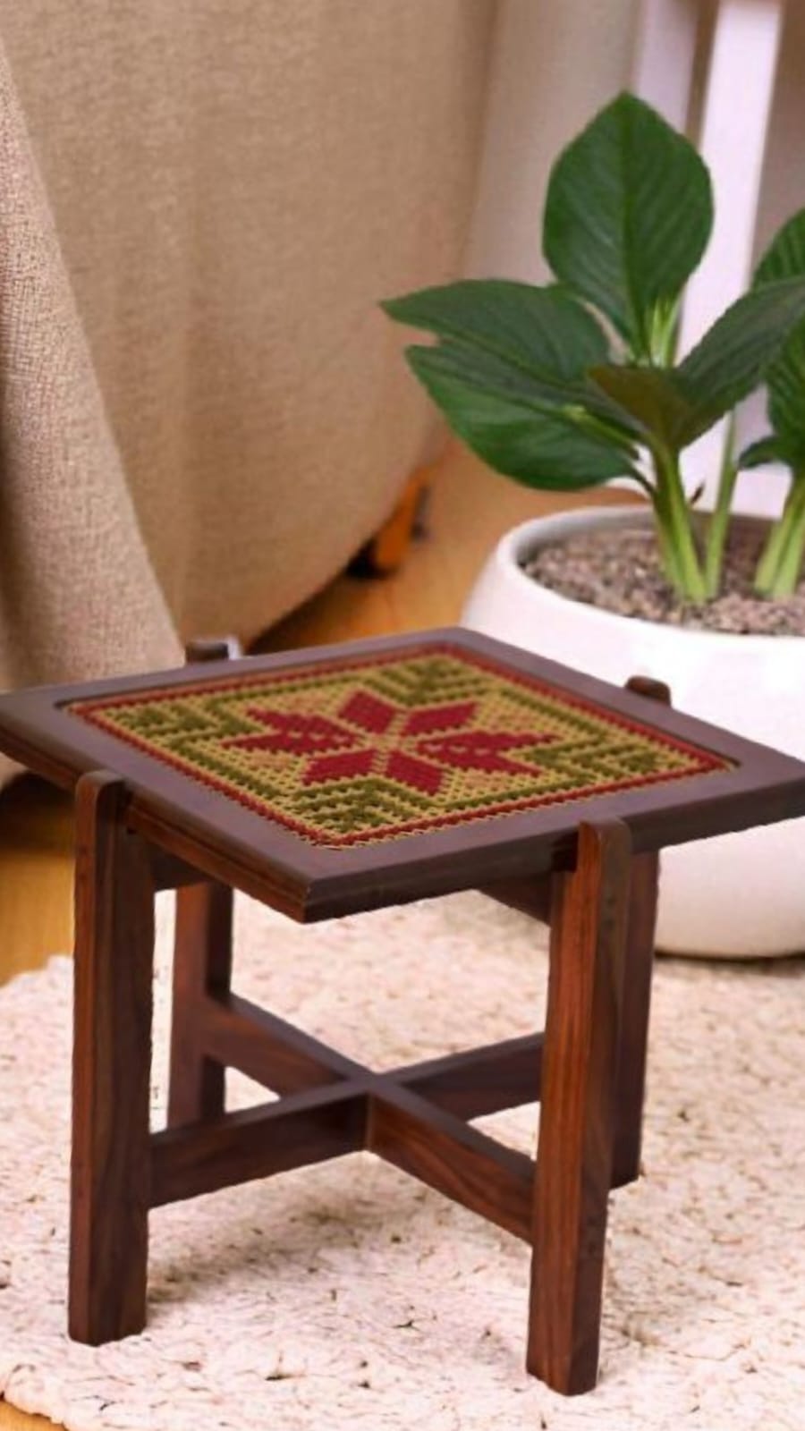 flower embroidered square table- 20 x 20 x 18 inches