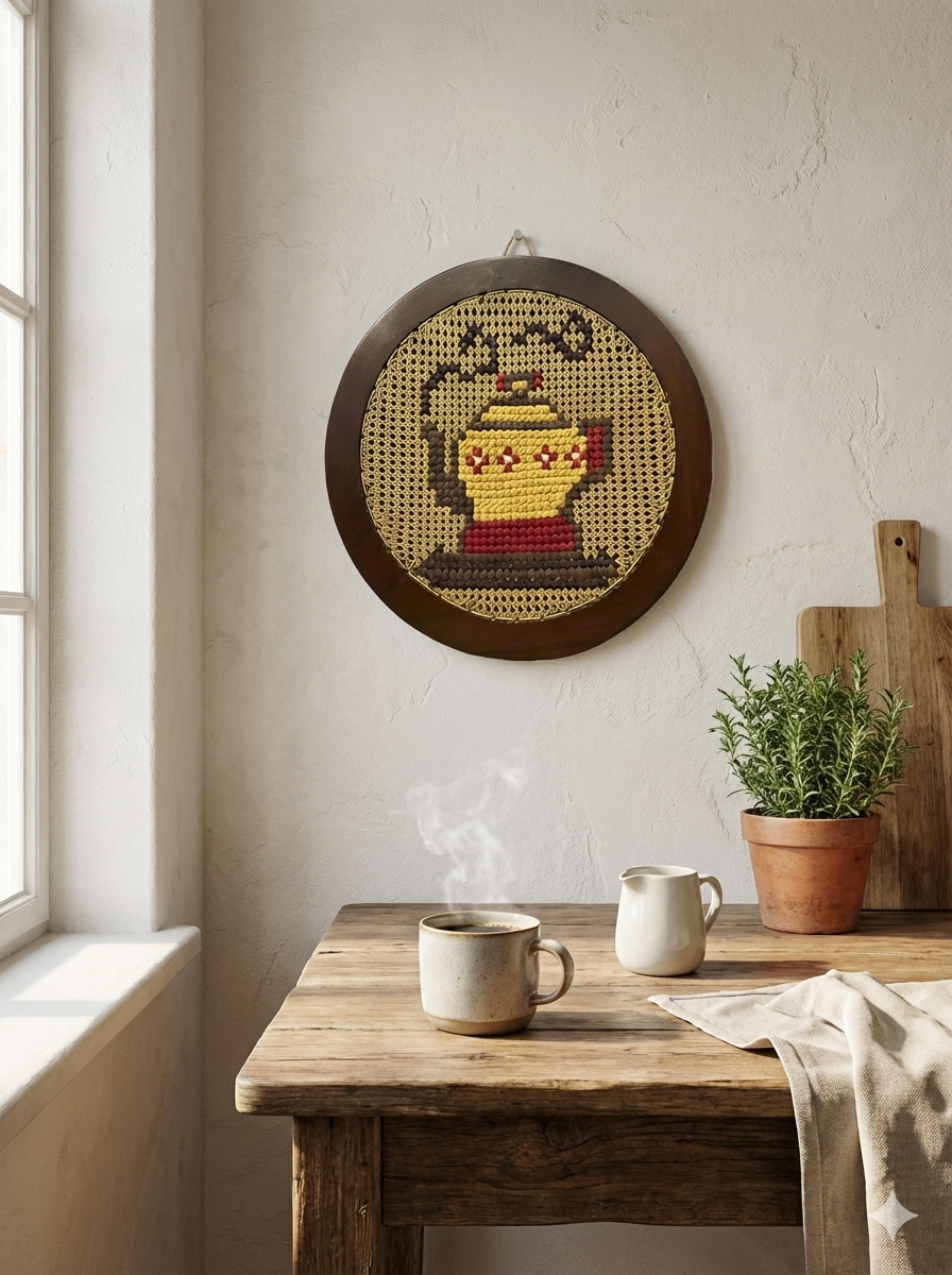 Yellow tea pot wall hanging - 21 inches