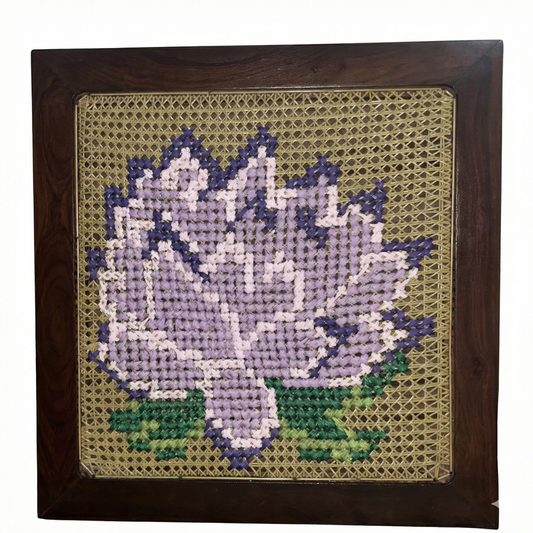 Hand-Embroidered Square Cane Wall Art