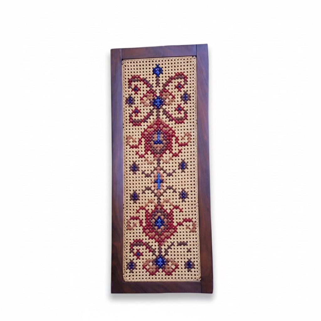 Floral cross stitch motif wall hanging - 37 x 15 inches.
