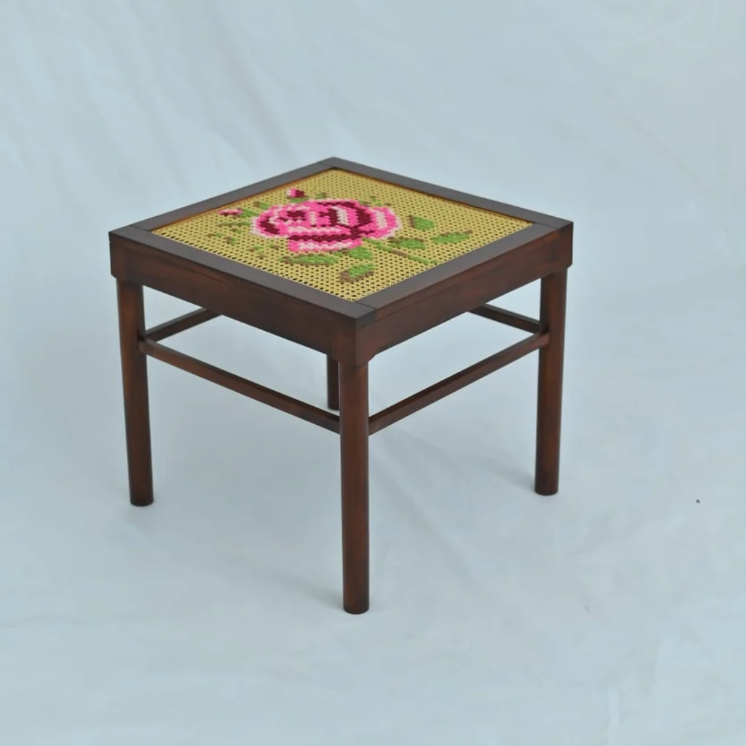 Pink Rose embroidered Square coffee table - 20 inches