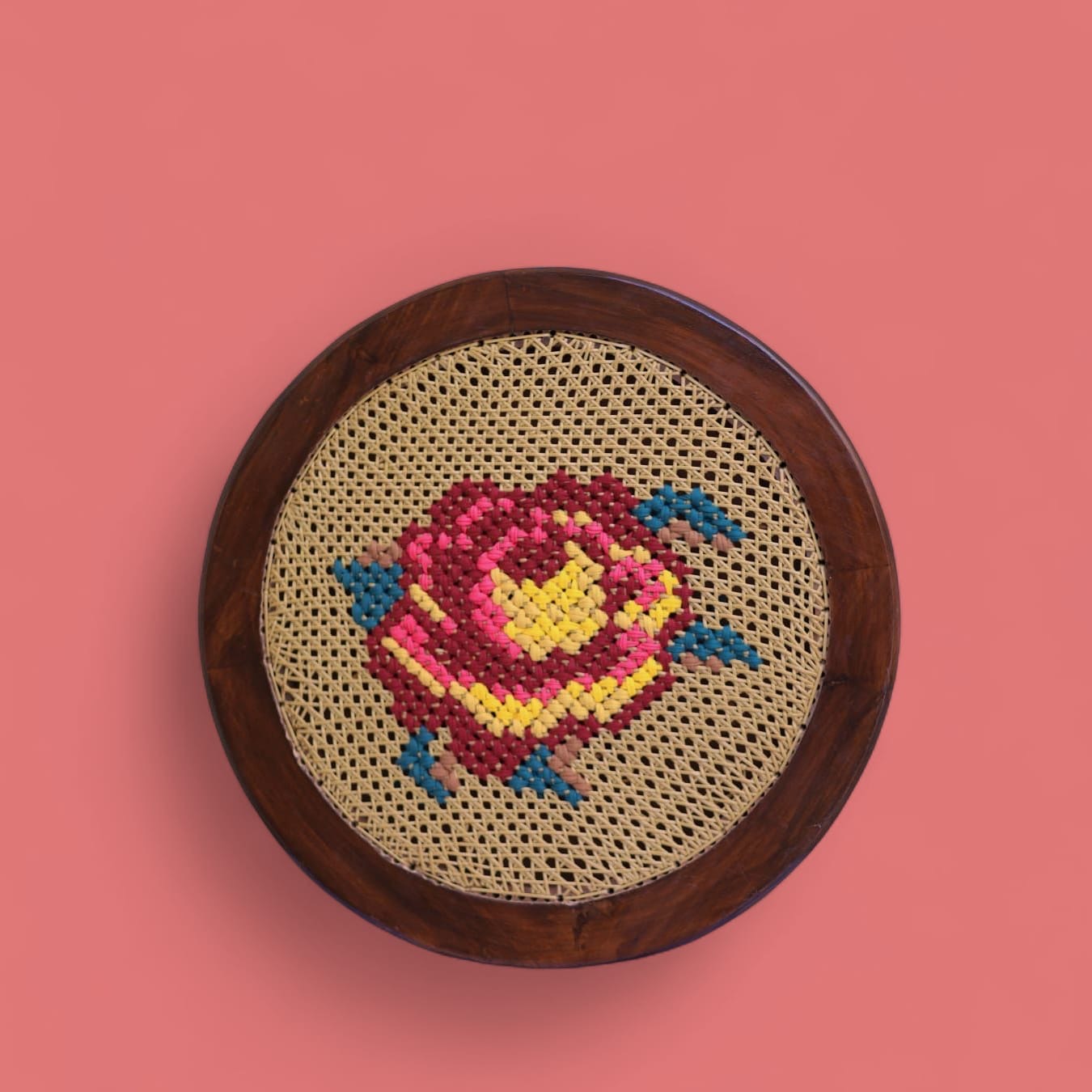 Rose embroidered Wall hanging- 16 inches