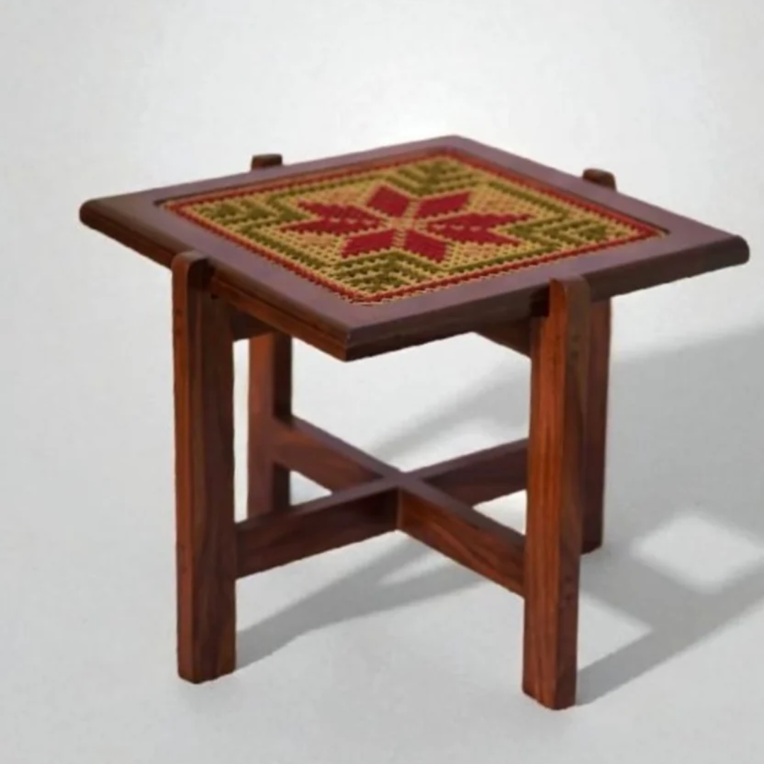 flower embroidered square table- 20 x 20 x 18 inches