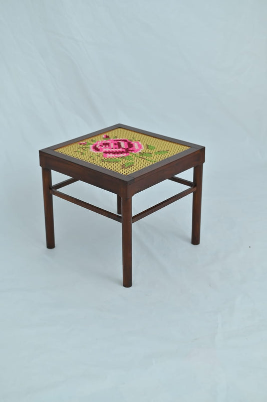 Pink Rose embroidered Square coffee table - 20 inches