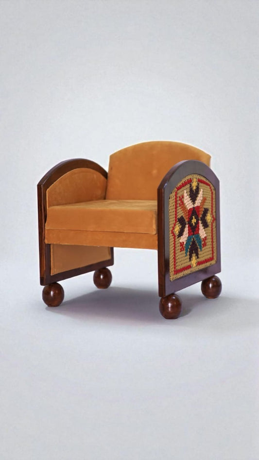 Rattan embroidered Cushioned Pair of chair - 22 x 18 x 22 inches