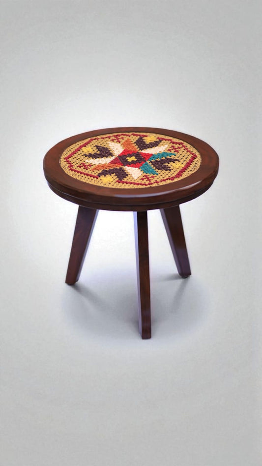 Round cross stitch embroidered Table - 19 x 21 inches