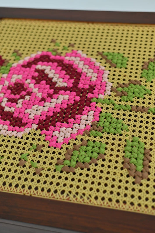 Pink Rose embroidered Square coffee table - 20 inches