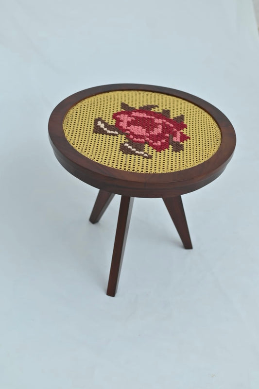 Blooming rose embroidered Round coffee table - 20 inch