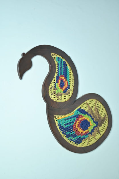 Embroidered Peacock Wall Hanging - 24.5 x 25 inches