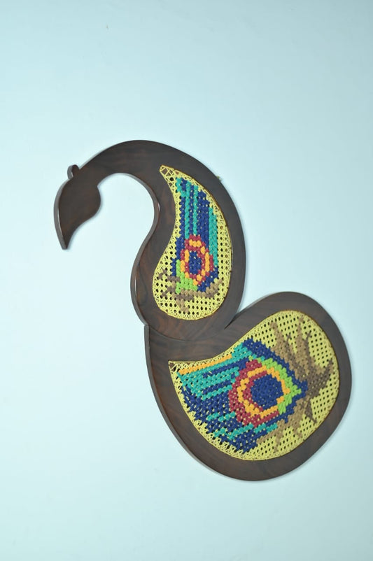 Embroidered Peacock Wall Hanging - 24.5 x 25 inches