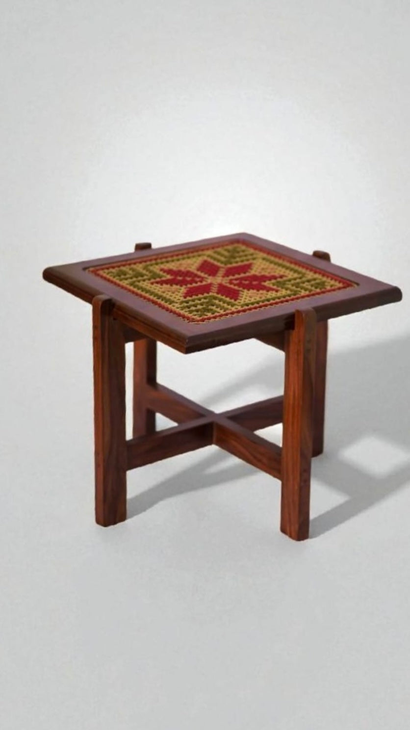 flower embroidered square table- 20 x 20 x 18 inches