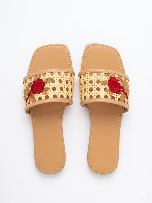 Rattan embroidered slippers
