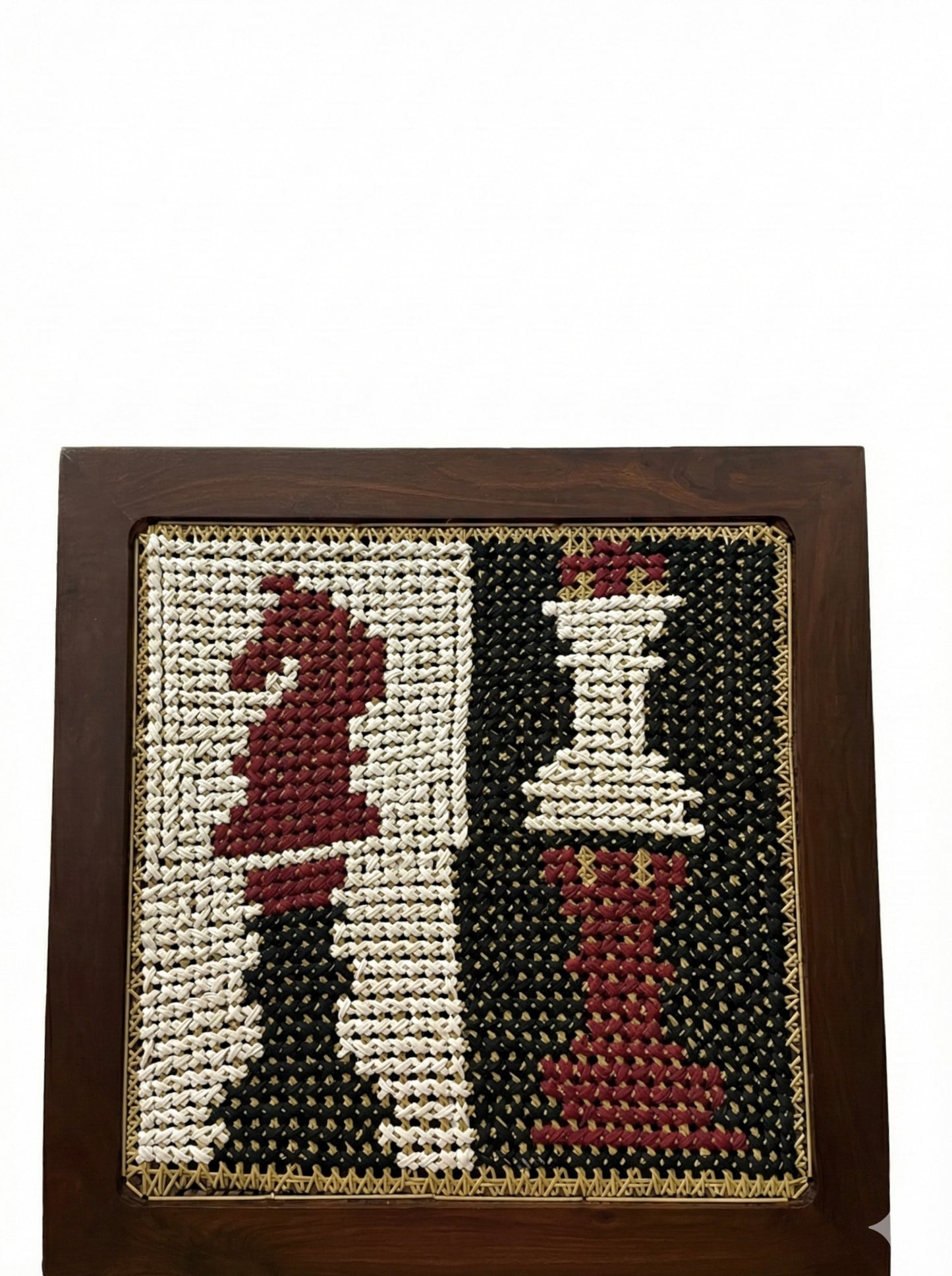 Hand-Embroidered Square Cane Wall Art
