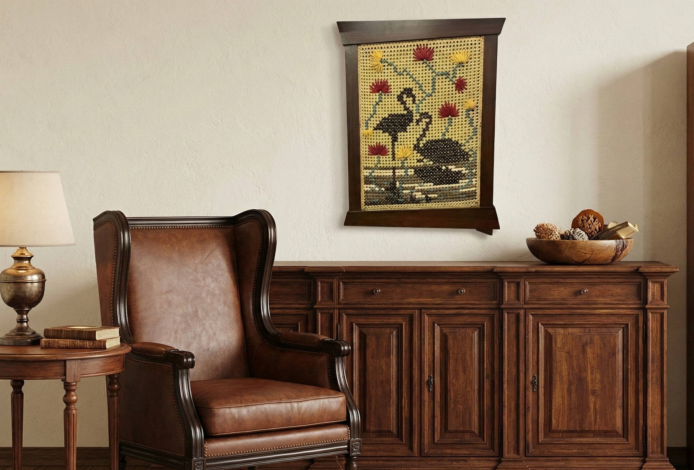 Flamingo embroidered Wall hanging - 33 x 23 inches