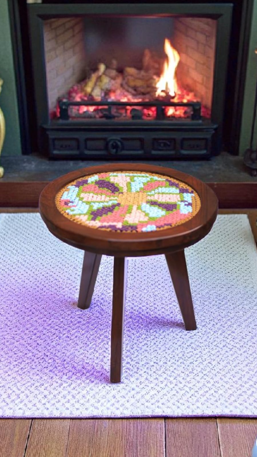 Cross Stitch Round Table - 21 x 19 inches