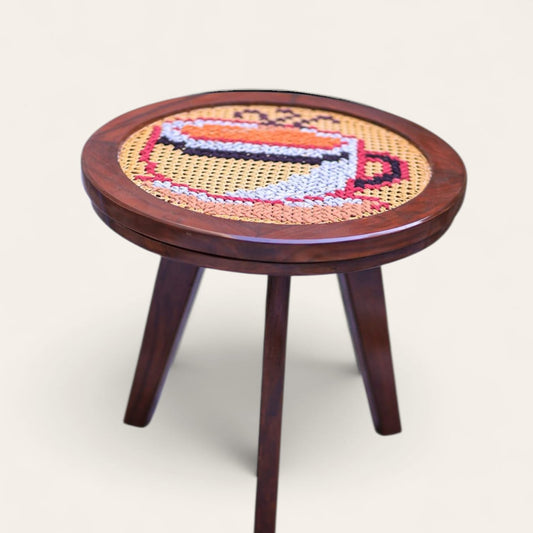Coffee embroidered Round table - 19 x 21 inches