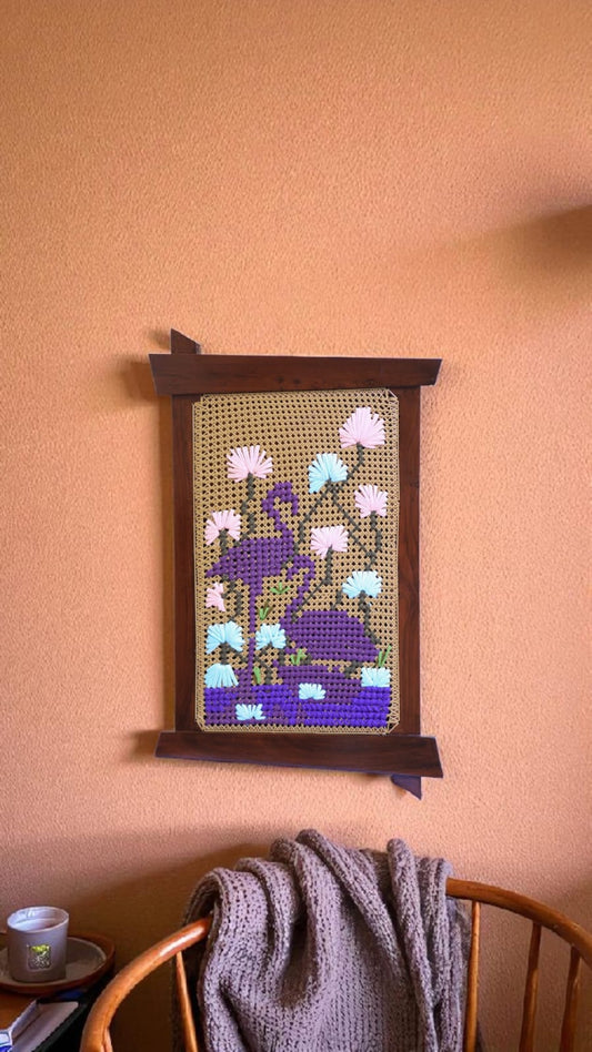 Flamingo embroidered Wall hanging - 33 x 23 inches