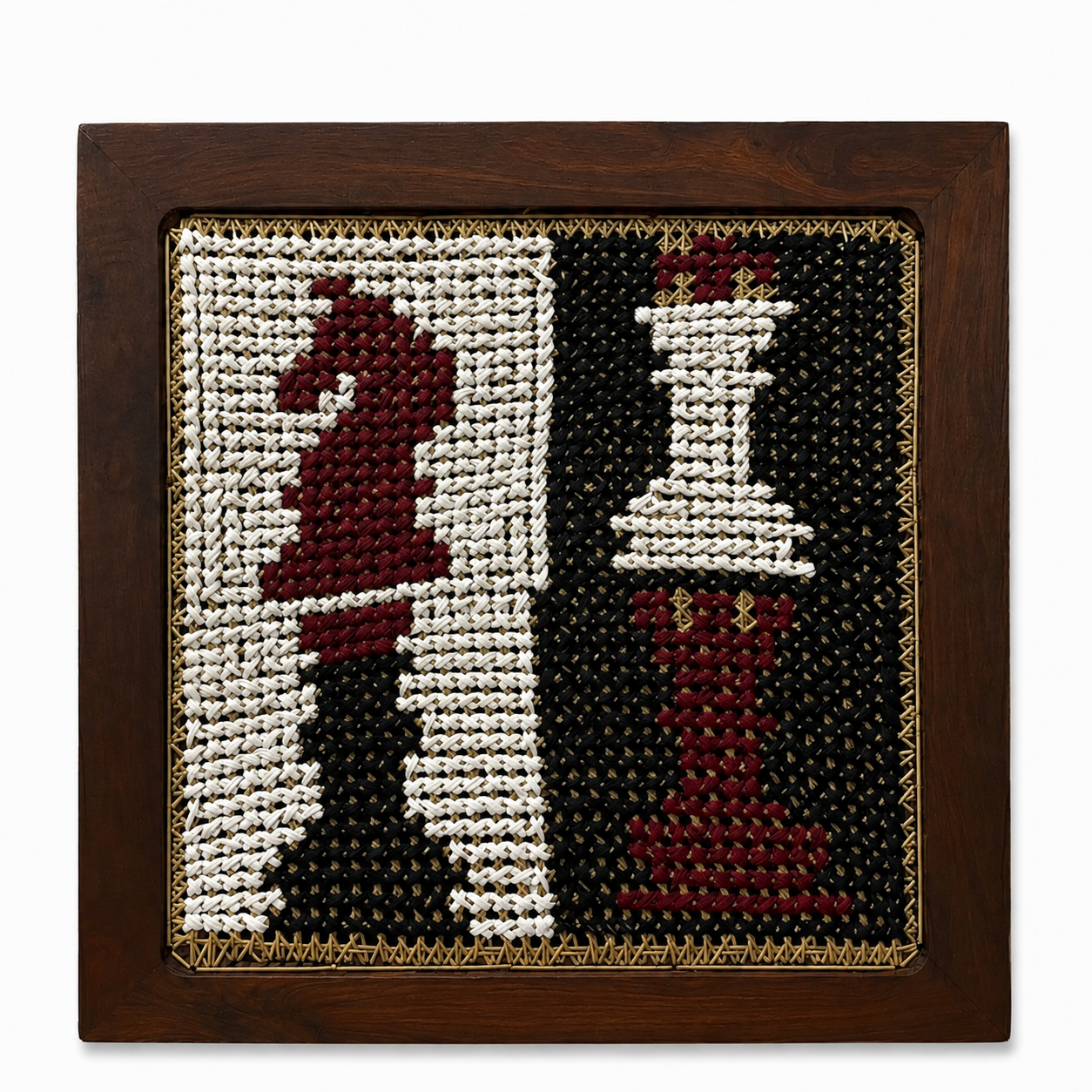 Hand-Embroidered Square Cane Wall Art